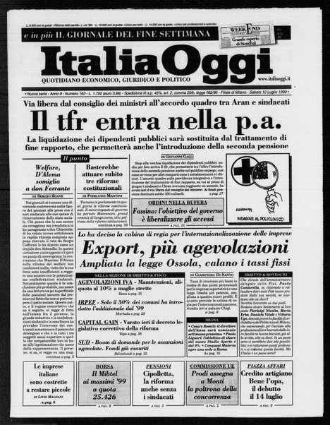 Italia oggi : quotidiano di economia finanza e politica